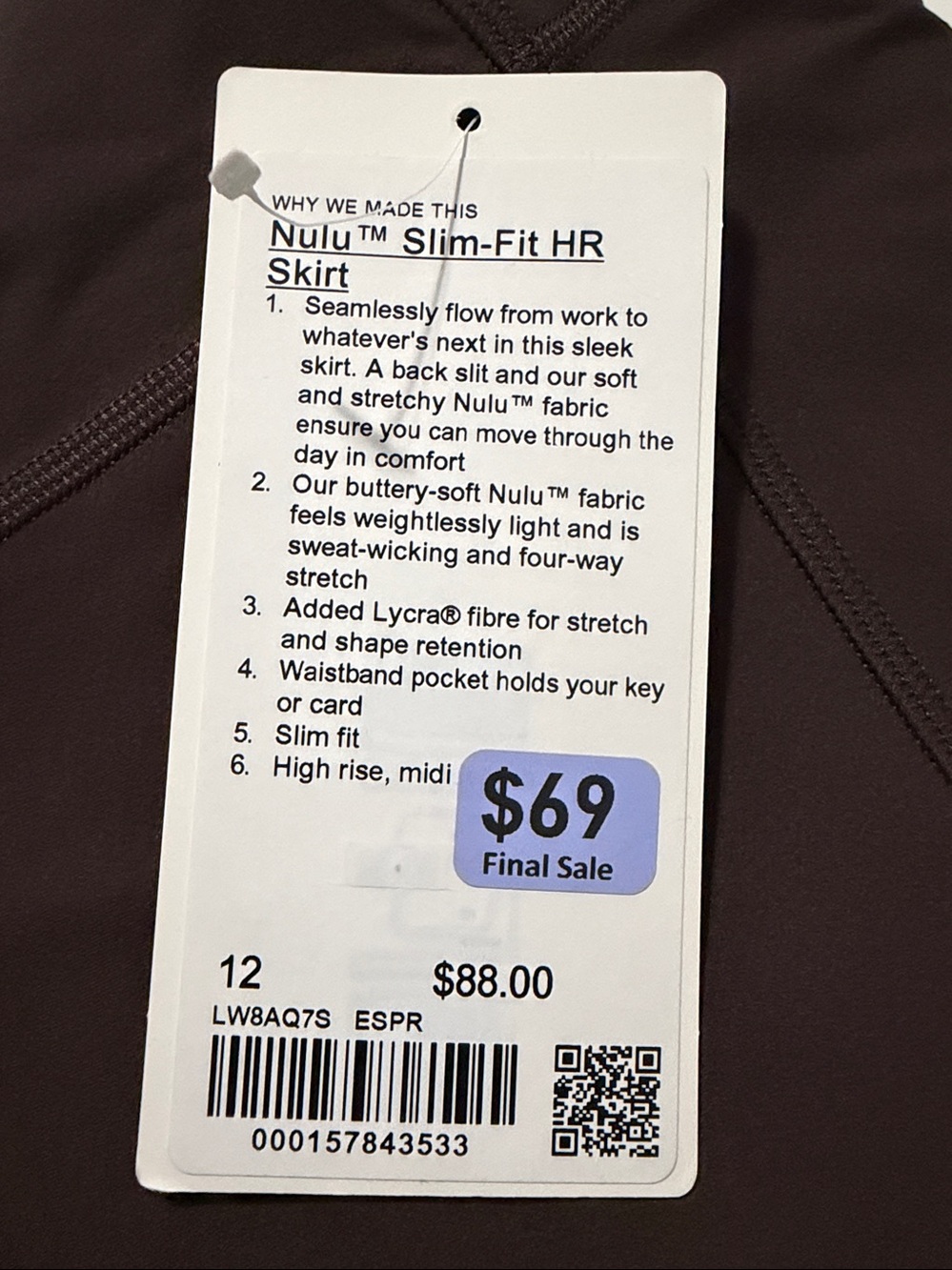 Lululemon - Nulu Slim Fit High Rise Skirt - Size 8 or 12 - NWT - Picture 5 of 7